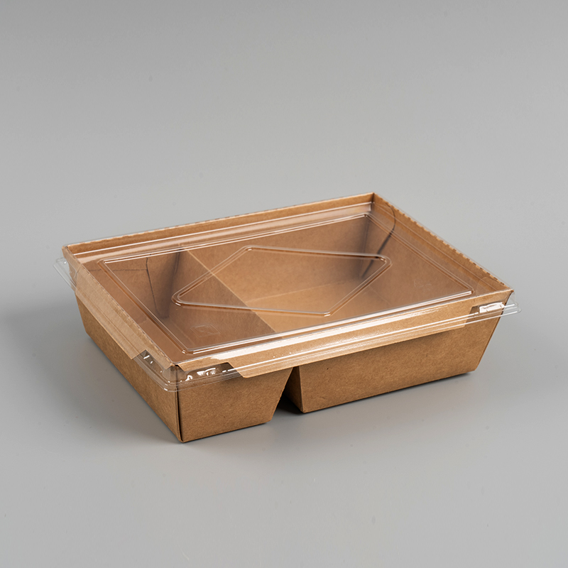 Double compartment kraft paper box with PET cover